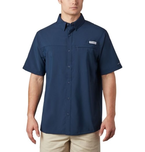 Men's Columbia PFG Grander Marlin Short Sleeve Shirts Navy | CA-E03C6
