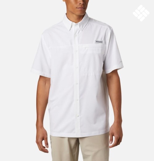Men's Columbia PFG Grander Marlin Short Sleeve Shirts White | CA-J6185