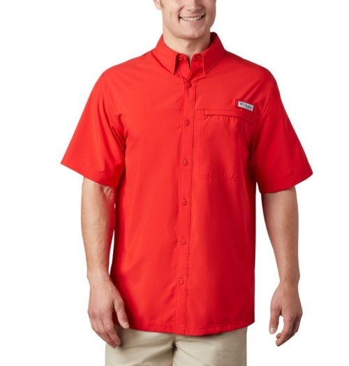 Men's Columbia PFG Grander Marlin Short Sleeve Shirts Red | CA-J80C3