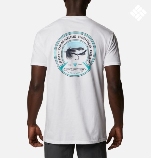 Men's Columbia PFG Hooked Graphic T Shirts White | CA-FC085