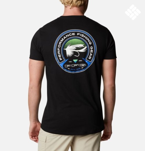 Men's Columbia PFG Hooked Graphic T Shirts Black | CA-WC386