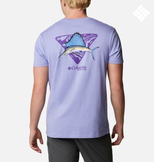 Men's Columbia PFG James Graphic T Shirts Lavender | CA-D0L58