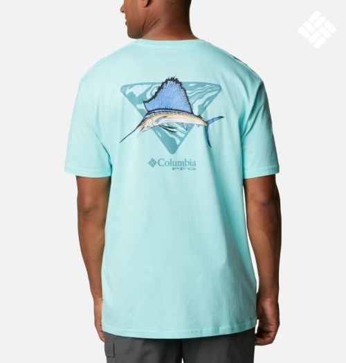 Men's Columbia PFG James Graphic T Shirts Turquoise | CA-S3054