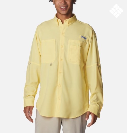 Men's Columbia PFG Jekyll Island Long Sleeve Shirts Yellow | CA-A6C13