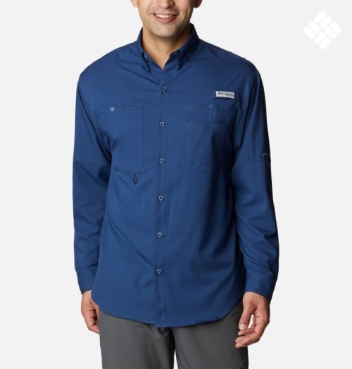 Men's Columbia PFG Jekyll Island Long Sleeve Shirts Navy | CA-JC5L0