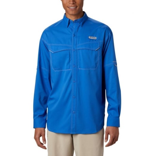 Men's Columbia PFG Low Drag Offshore Long Sleeve Shirts Blue | CA-V3A40
