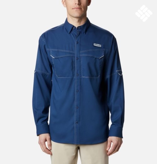 Men's Columbia PFG Low Drag Offshore Long Sleeve Shirts Navy | CA-Z8C43