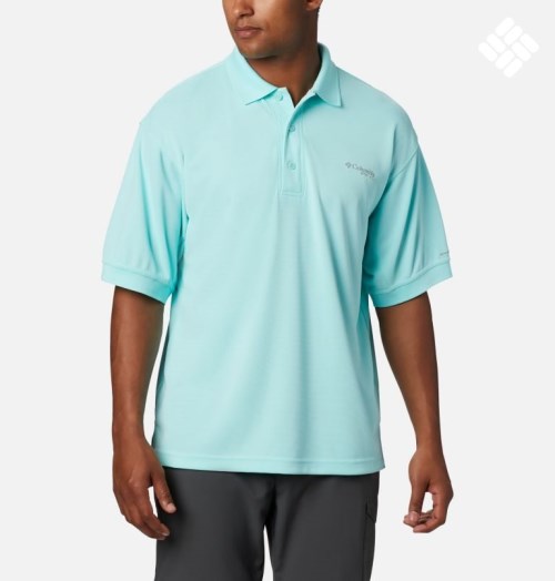Men's Columbia PFG Perfect Cast Polo Shirts Turquoise | CA-F6CA1