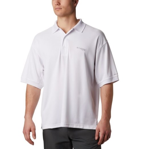 Men's Columbia PFG Perfect Cast Polo Shirts White | CA-H8ALC