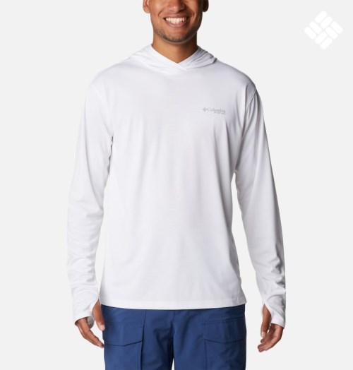 Men's Columbia PFG Skiff Guide Knit Hoodie White | CA-M086C