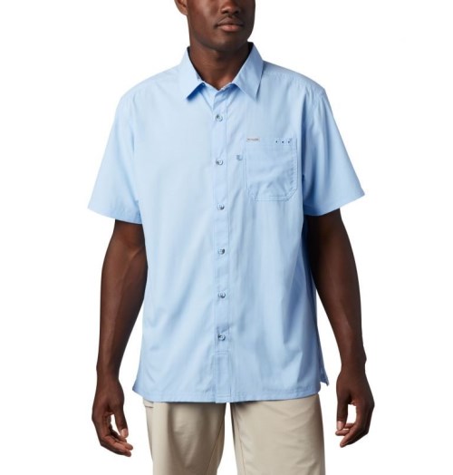Men's Columbia PFG Slack Tide Camp Shirts Light Blue | CA-G5LA0