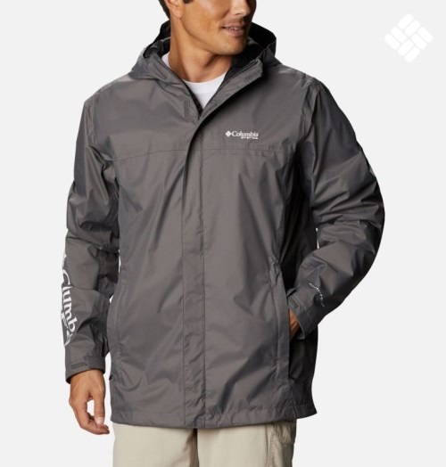 Men's Columbia PFG Storm Jackets Dark Grey | CA-RL806
