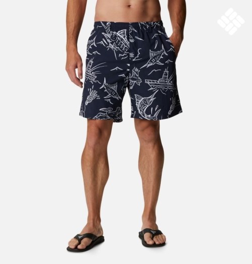 Men's Columbia PFG Super Backcast Water Shorts Navy | CA-I4L85