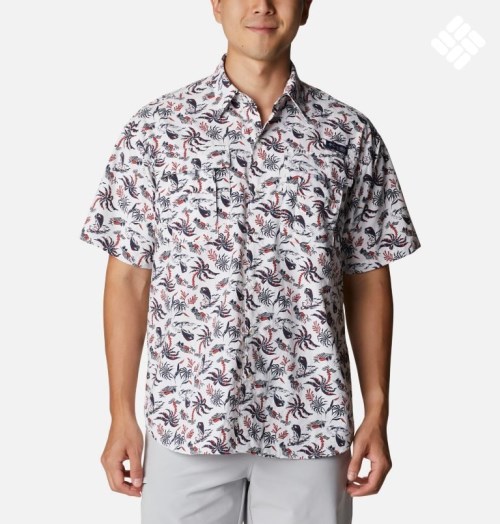 Men's Columbia PFG Super Bahama Short Sleeve Shirts Flower | CA-ULC56