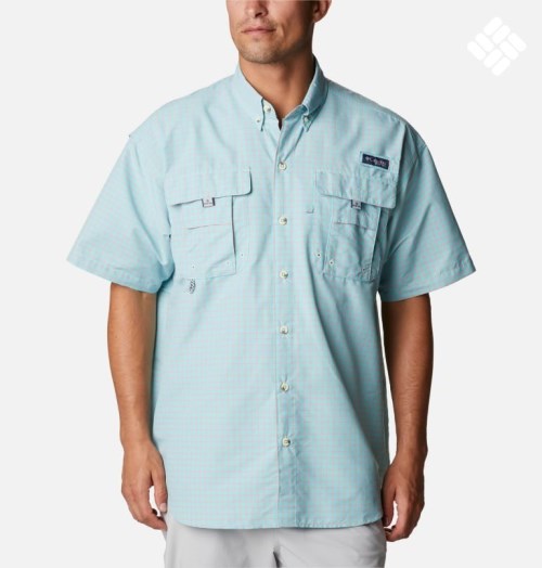 Men's Columbia PFG Super Bahama Short Sleeve Shirts Turquoise | CA-V0CL1