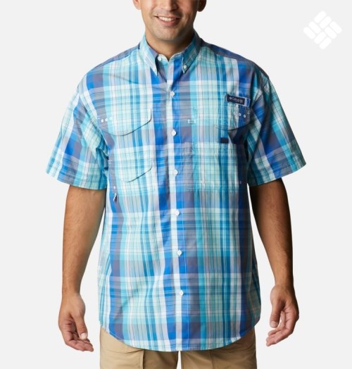 Men's Columbia PFG Super Bonehead Classic Short Sleeve Shirts Stripe | CA-E3L46