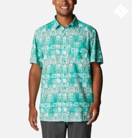 Men's Columbia PFG Super Slack Tide Camp Shirts Turquoise | CA-B1AC4