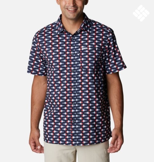 Men's Columbia PFG Super Slack Tide Camp Shirts Navy | CA-U056A