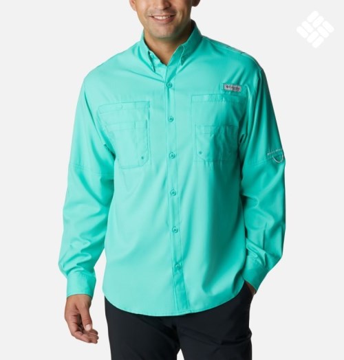 Men's Columbia PFG Tamiami II Long Sleeve Shirts Turquoise | CA-J4CA0