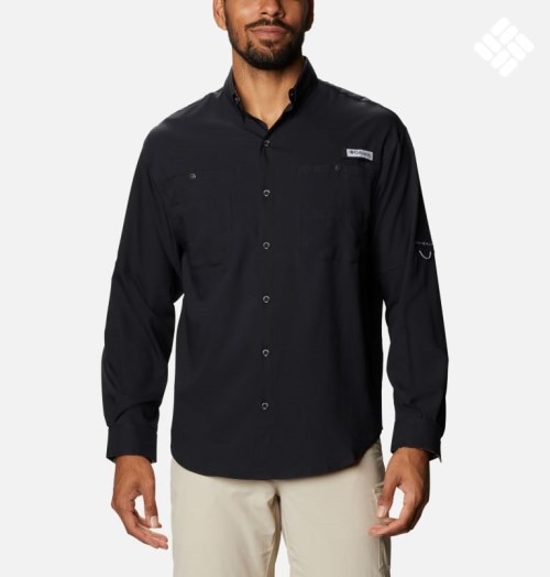 Men's Columbia PFG Tamiami II Long Sleeve Shirts Black | CA-L4A6C