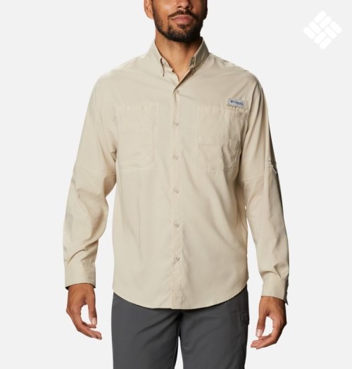Men's Columbia PFG Tamiami II Long Sleeve Shirts Khaki | CA-X4618