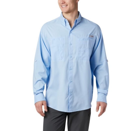 Men's Columbia PFG Tamiami II Long Sleeve Shirts Light Blue | CA-Y3504