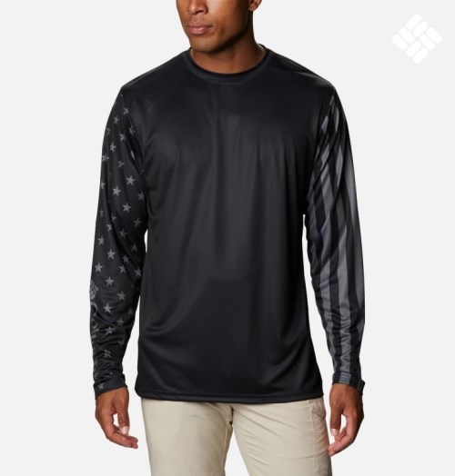 Men's Columbia PFG Terminal Tackle Americana Long Sleeve Sweatshirts Black | CA-A6A0L