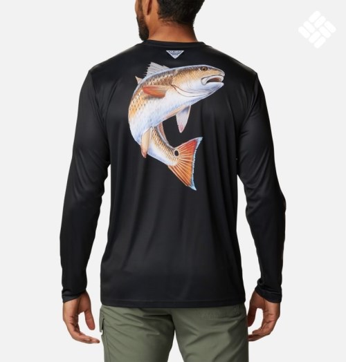 Men's Columbia PFG Terminal Tackle Carey Chen Long Sleeve Sweatshirts Black | CA-RL463