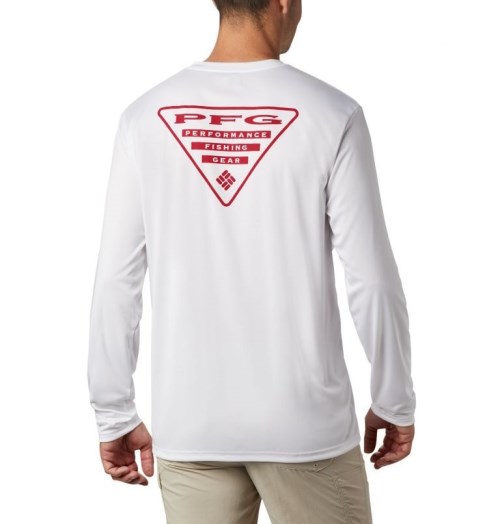 Men's Columbia PFG Terminal Tackle Destination Long Sleeve Sweatshirts White | CA-QA3L0