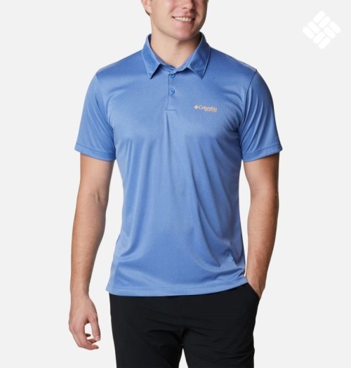 Men's Columbia PFG Terminal Tackle Heather Polo Shirts Blue | CA-ACL64