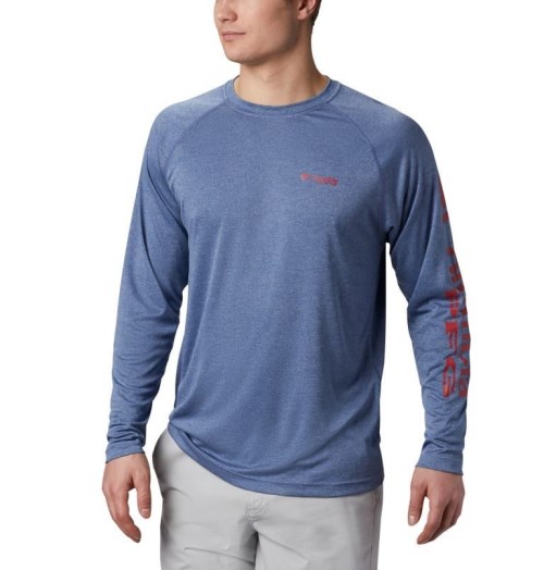 Men's Columbia PFG Terminal Tackle Heather Long Sleeve Sweatshirts Blue | CA-B13CA