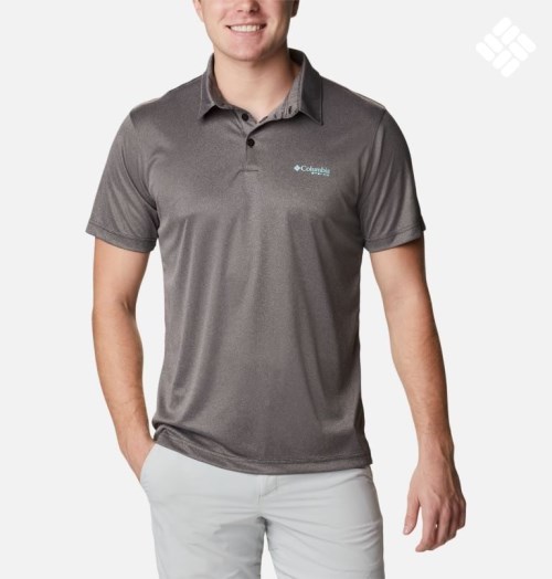 Men's Columbia PFG Terminal Tackle Heather Polo Shirts Dark Grey | CA-K4035