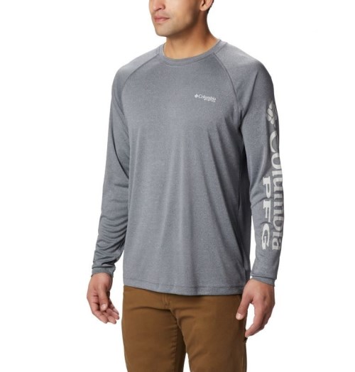 Men's Columbia PFG Terminal Tackle Heather Long Sleeve Sweatshirts Grey | CA-L30C6