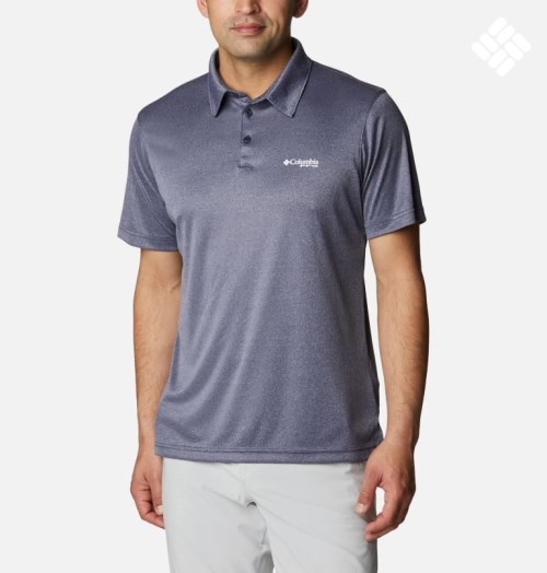 Men's Columbia PFG Terminal Tackle Heather Polo Shirts Navy | CA-NAC38