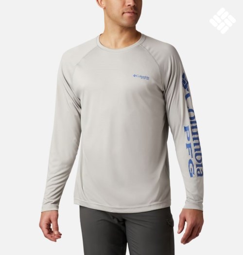 Men's Columbia PFG Terminal Tackle Heather Long Sleeve Sweatshirts Light Grey | CA-XC534