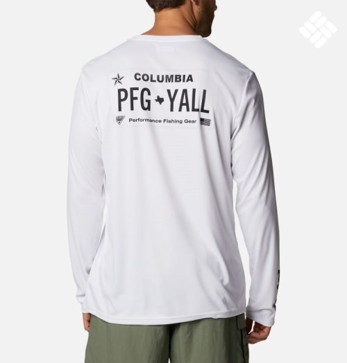 Men's Columbia PFG Terminal Tackle License Plate Long Sleeve Sweatshirts White | CA-L0315