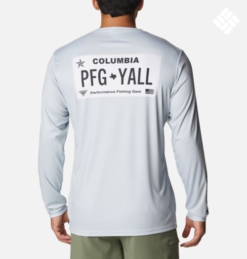 Men's Columbia PFG Terminal Tackle License Plate Long Sleeve Sweatshirts Light Grey | CA-R3651