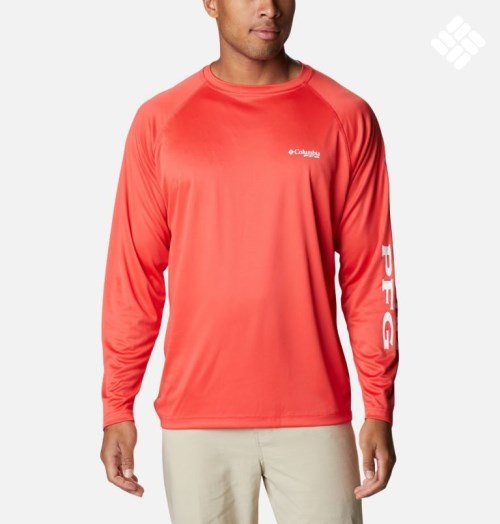 Men's Columbia PFG Terminal Tackle Long Sleeve Sweatshirts Red | CA-DL0CA