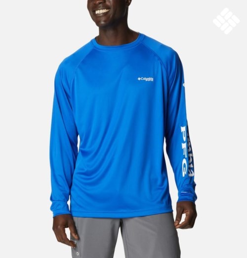 Men's Columbia PFG Terminal Tackle Long Sleeve Sweatshirts Blue | CA-J35A0