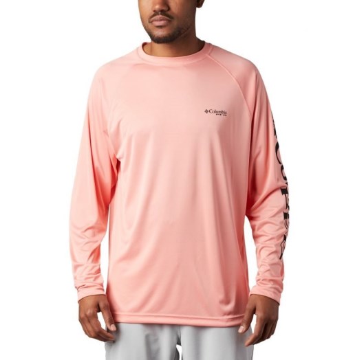 Men's Columbia PFG Terminal Tackle Long Sleeve Sweatshirts Pink | CA-U8C53