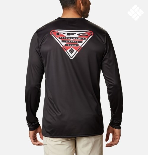 Men's Columbia PFG Terminal Tackle State Triangle Long Sleeve Sweatshirts Black | CA-CC105