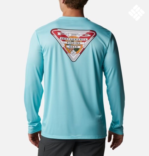 Men's Columbia PFG Terminal Tackle State Triangle Long Sleeve Sweatshirts Turquoise | CA-OLC13