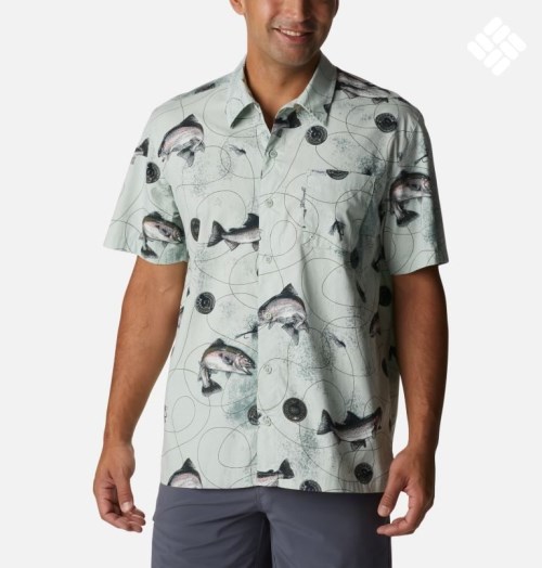Men's Columbia PFG Trollers Best Short Sleeve Shirts Mint | CA-P86C1
