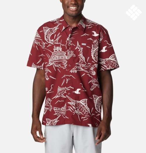 Men's Columbia PFG Trollers Best Short Sleeve Shirts Red | CA-R4163