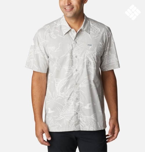 Men's Columbia PFG Trollers Best Short Sleeve Shirts Light Grey | CA-Z684C