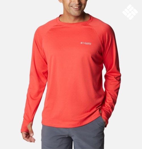 Men's Columbia PFG Zero Rules Ice Long Sleeve Sweatshirts Red | CA-T351L
