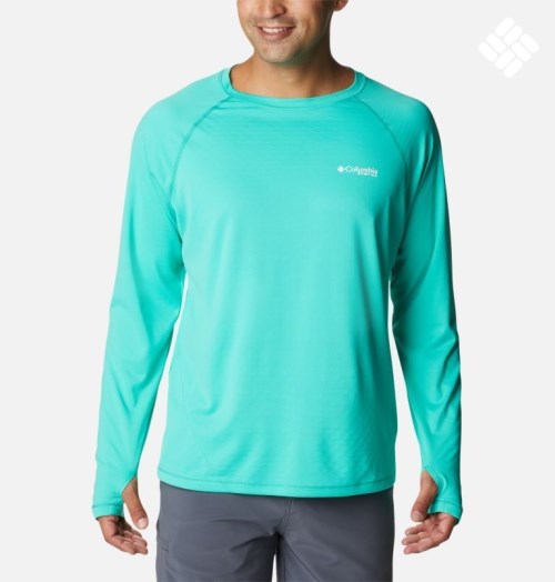 Men's Columbia PFG Zero Rules Ice Long Sleeve Sweatshirts Turquoise | CA-U0C34