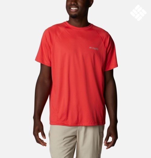 Men's Columbia PFG Zero Rules Ice Short Sleeve T Shirts Red | CA-S45LA