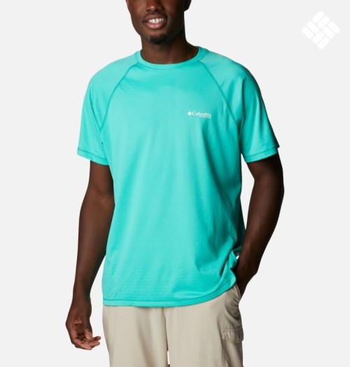Men's Columbia PFG Zero Rules Ice Short Sleeve T Shirts Turquoise | CA-X3406