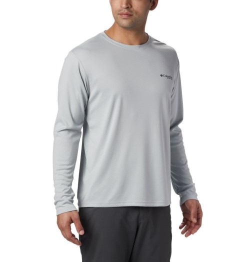 Men's Columbia PFG Zero Rules Long Sleeve Sweatshirts Light Grey | CA-ZC81L
